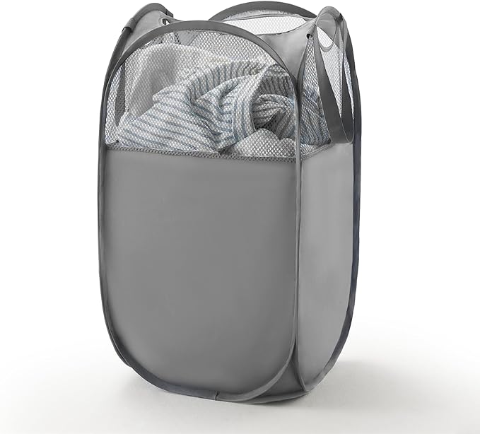 TECHMILLY Pop Up Foldable Laundry Basket, Mesh Laundry Hamper by TECHMILLY