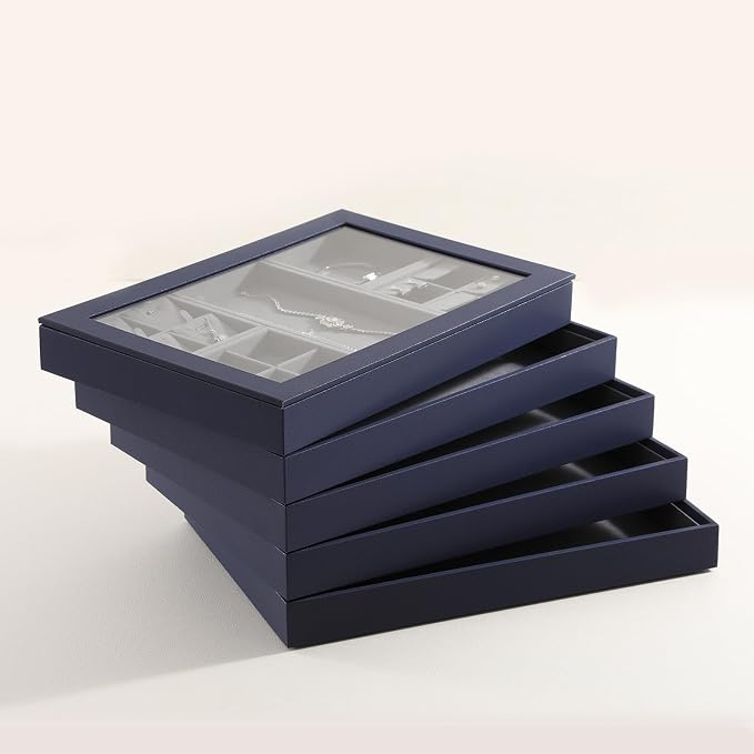 Dark Blue Jewelry Display Tray Ring Necklace Earring Bangle Organizer - Image 5