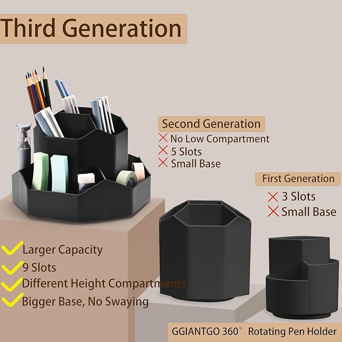Pencil Pen Holder for Desk, 9 Slots 360 Degree Rotating Desk Organizer - Image 3