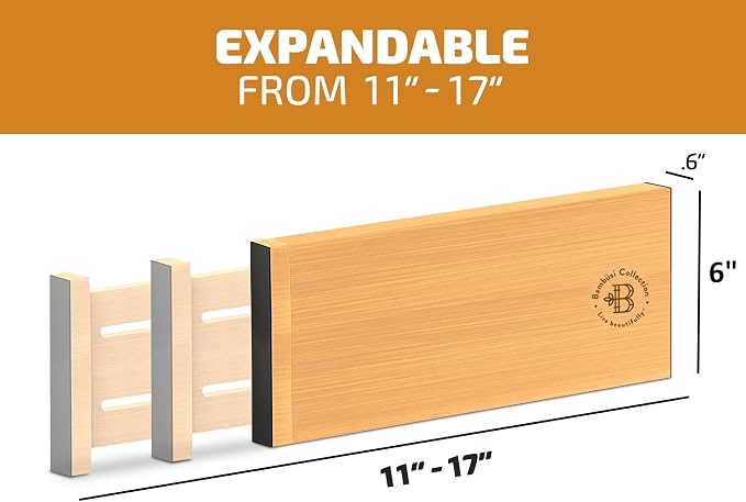 6 Pack Drawer Dividers 6 Inch High, 11”-17" Adjustable Bamboo Organizers Large - Image 2