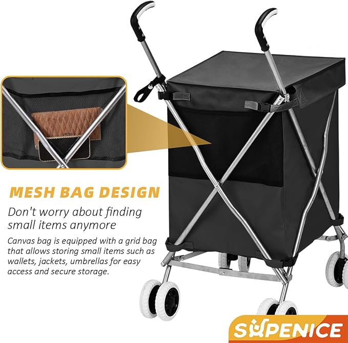 Folding Shopping Cart for Groceries, Water-Resistant Heavy-Duty Canvas Trolley - Image 2