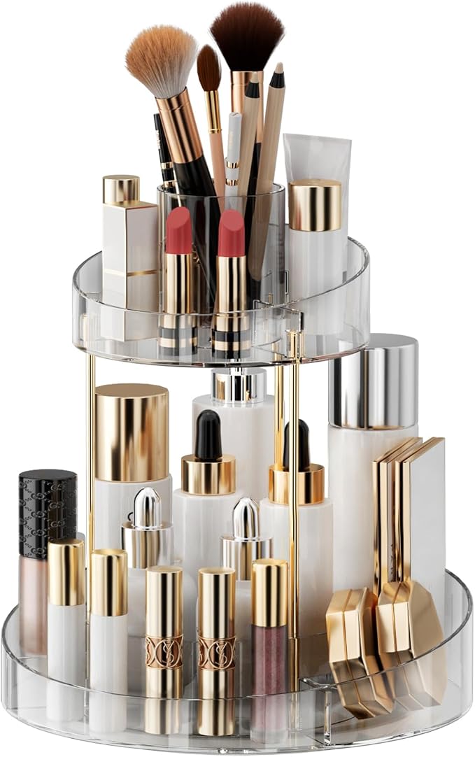 2 tier Makeup Organizer Countertop, 360 Rotating Makeup Organizer by YCIADONE