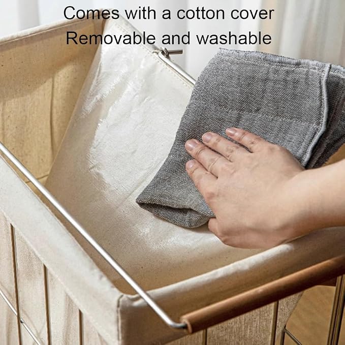Rolling Laundry Cart with Baskets, Stainless Steel Hamper with Wheels, Slim - Image 6