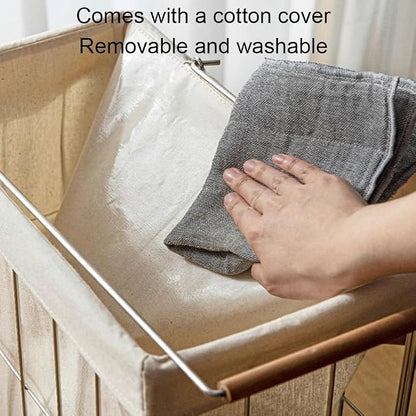 Rolling Laundry Cart with Baskets, Stainless Steel Hamper with Wheels, Slim - Image 6