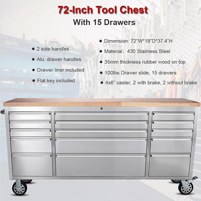 72" Stainless Steel Rolling Tool Chest - Image 4