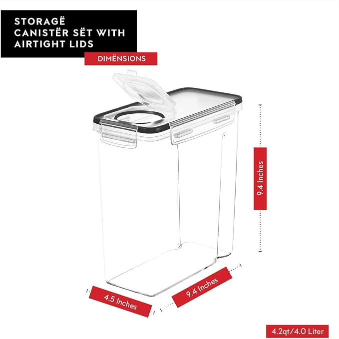 DWËLLZA KITCHEN Cereal Containers Storage 4 Pack 135 fl. oz Cereal Dispenser - Image 6