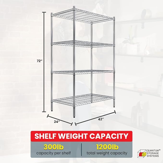 Quantum Storage Systems RWR72-2442LD Adjustable Wire Chrome 4 Shelves 72" H x - Image 3