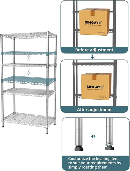 SINGAYE 4 Shelves Adjustable Storage Shelf Wire Shelving Rack Bathroom Standing - Image 4