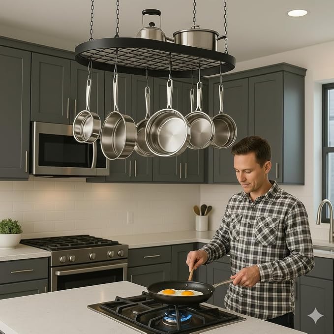 Ceiling Pot and Pan Hanging Rack, Matte Black Kitchen Organizer | - Image 5