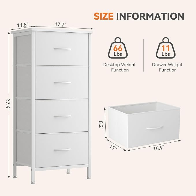 Sweetcrispy Dresser for Bedroom, 4 Drawer Storage Cabinet, Tall Nightstand | - Image 3