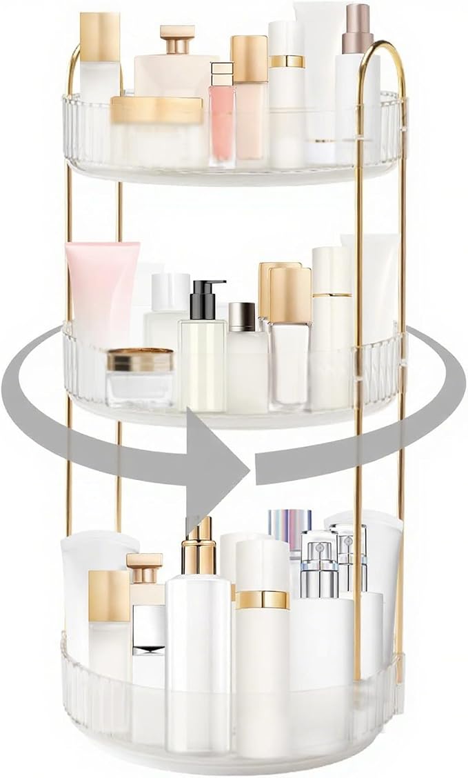 360° Rotating Makeup Organizer, Bathroom Make Up Spinning Holder Rack, Large - Image 2