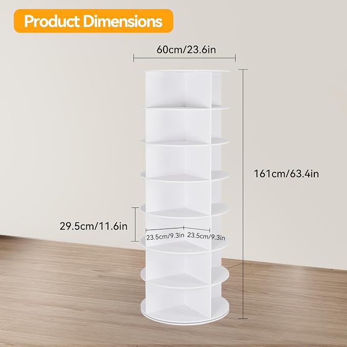 7 Tier Rotating Shoe Rack Tower, 360° Spinning Display Rack, Space Saving - Image 3