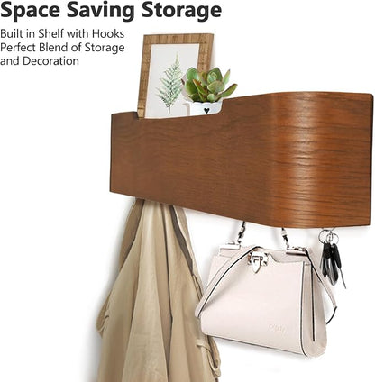 Coat Rack Wall Mount with Hidden Hooks Modern Key Holder Wood Entryway Hook - Image 2