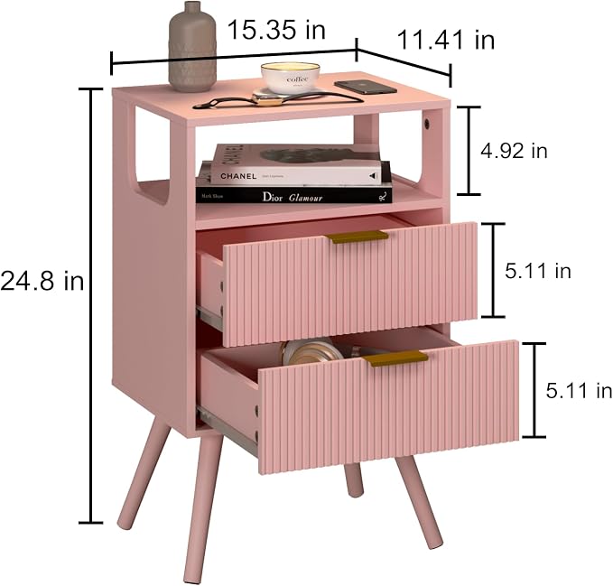Pink Nightstand, Modern Bedside Table - Image 2