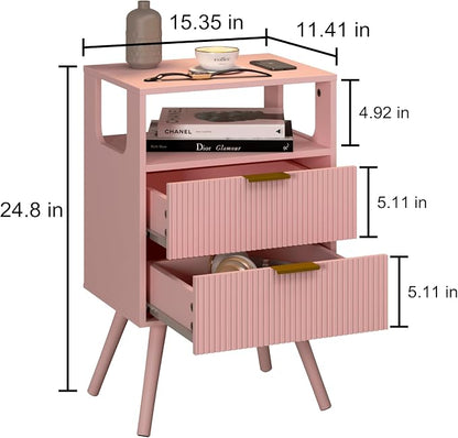 Pink Nightstand, Modern Bedside Table - Image 2