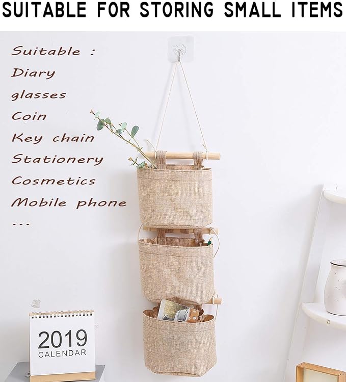 1 Pack Mini Cotton Linen Fabric Closet Detachable Foldable Washable Hanging - Image 3