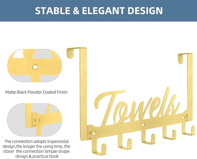 Azmoncy 2 Pack Over The Door Hooks, Towel Rack - Image 3