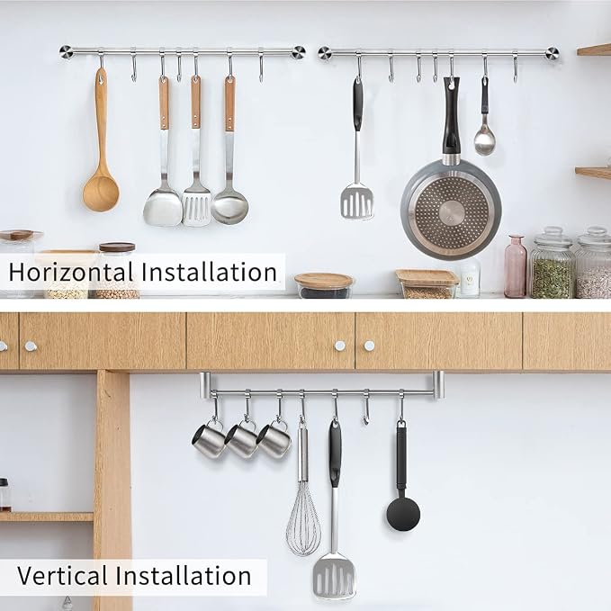 Audmore Kitchen Utensil Rack 2 Pack, 15.6 Inch Pots and Pans Hanging Rack Wall - Image 3