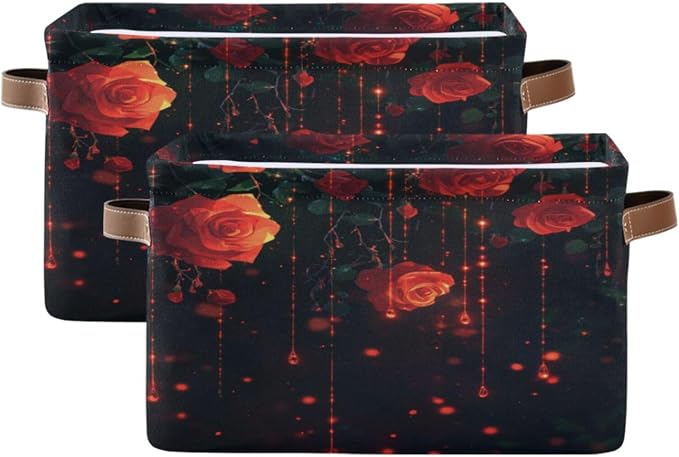 Red Roses Black Storage Bins Box Foldable Shelf Basket by Unknown