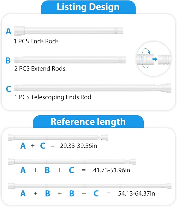 Spring Tension Curtain Rod 30 to 64 Inch, Adjustable Curtain Rods No Drilling - Image 2