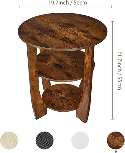 Rustic Brown Round Side Table, 3-Tier End Table - Image 3