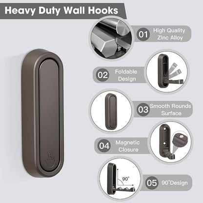 Folding Wall Hooks, 2 Pack, Zinc Alloy, Heavy Duty Coat Hooks | 90° Foldable - Image 3