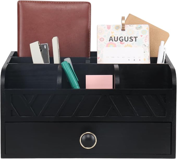 Desk Organizer with Drawer Mail Organizer Countertop Wood Desk Drawer Tabletop - Image 8