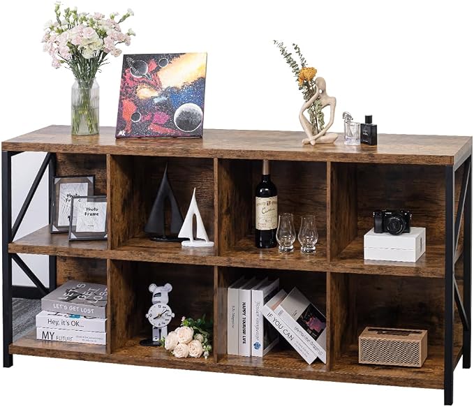 otlectics 2-Tier Bookcase with 8 Cubes, 63 Inch Industrial Horizontal Bookshelf - Image 3