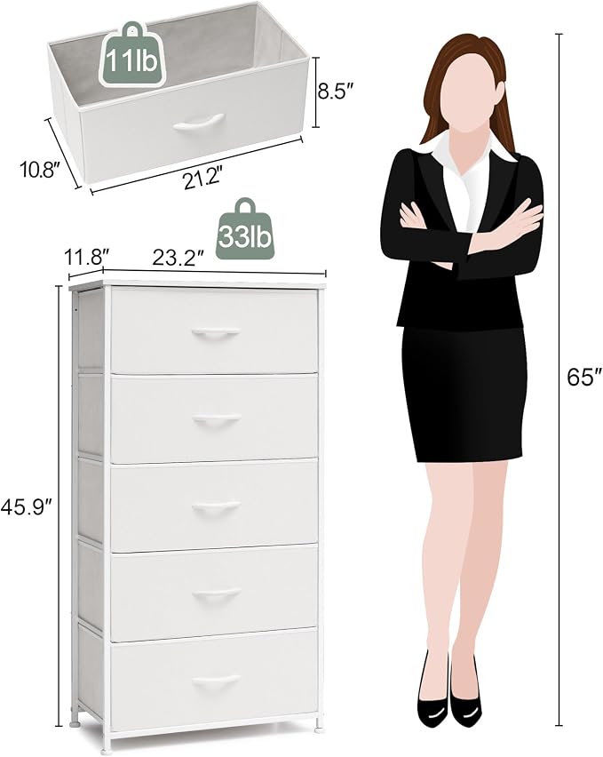 Tall Dresser, Wide Vertical Fabric Storage Organizer, 5 Drawers | Sturdy Steel - Image 3