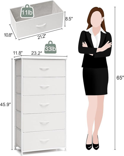 Tall Dresser, Wide Vertical Fabric Storage Organizer, 5 Drawers | Sturdy Steel - Image 3