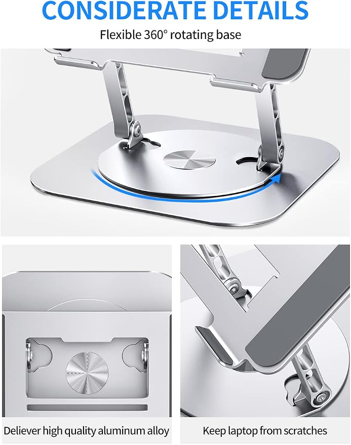 Adjustable Computer Stand with 360 Rotating Base, Ergonimic Foldable Laptop - Image 4