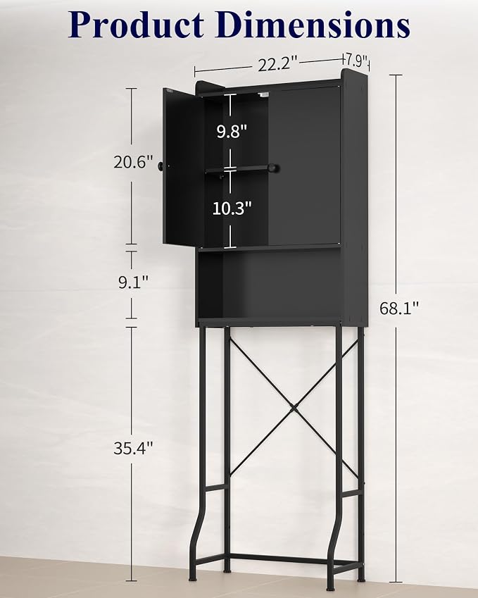 Kitsure 68.1"H Over Toilet Storage Cabinet, Magnetic Door, Adjustable Shelf | - Image 2