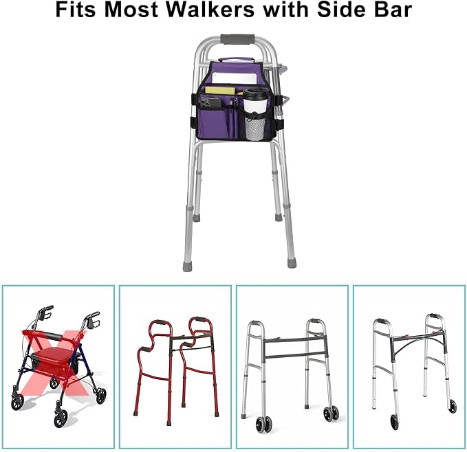 supregear Side Walker Bag, Walker Accessories Bag w/Cup Holder, Folding Walker - Image 6