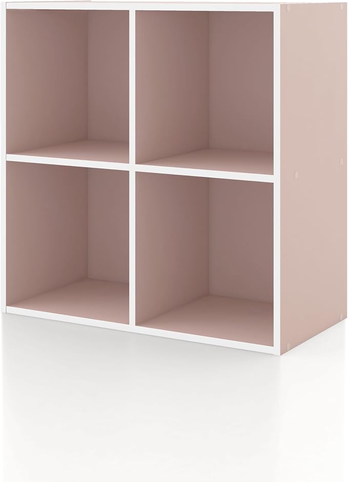 Homes: Inside + Out Apexa 4-Cube Storage Organizer Shelves, Stackable Wood by HOMESInsideOut