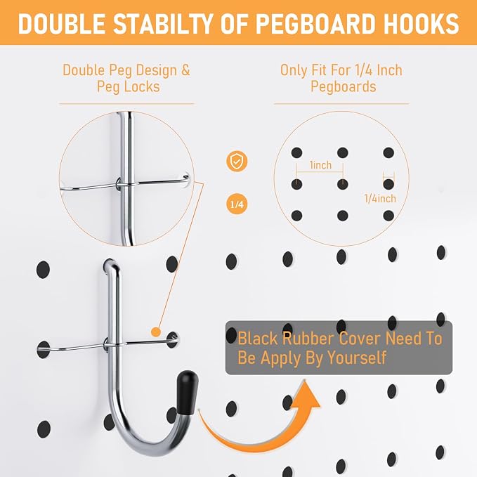 INCLY 176PCS Extra Thick Pegboard Hooks, 1/4" Heavy Duty Metal Peg Board Hooks - Image 6