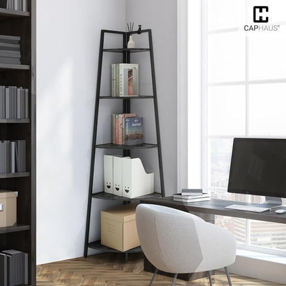 CAPHAUS 5-Tier Corner Shelf Stand, Tall Display Shelves, Ladder Corner Wood - Image 7