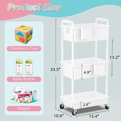 SUNALLY Baby Diaper Caddy Cart, 3 Tier Rolling Diaper Cart - Image 2