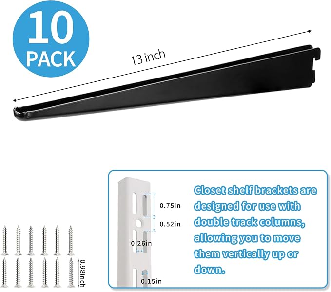 10 Pack 13‑Inch Adjustable Wire Shelf Brackets – Heavy‑Duty Double‑Track Closet - Image 2