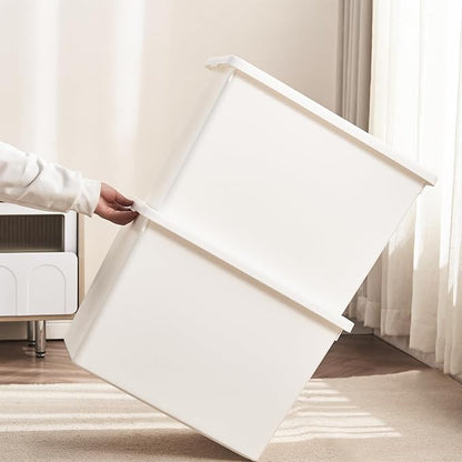 White Storage Bins with lids, Office stackable Plastic Boxes Set of 4, Garage - Image 3