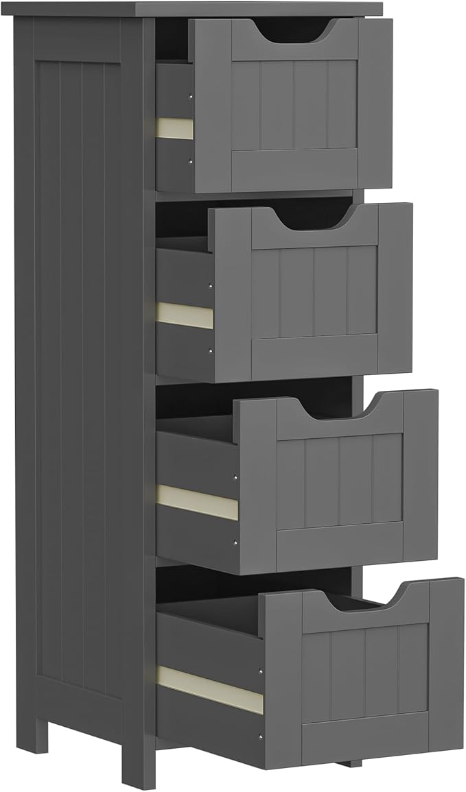 Bathroom Floor Storage Cabinet, Freestanding Wooden Side Organizer w/4 Drawers - Image 6