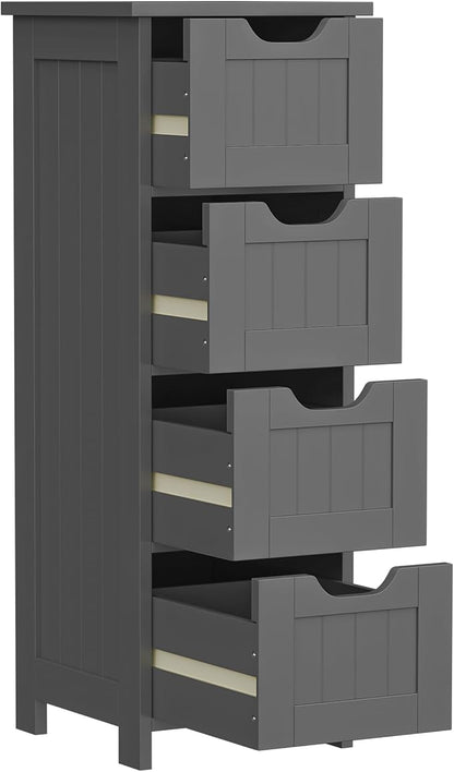 Bathroom Floor Storage Cabinet, Freestanding Wooden Side Organizer w/4 Drawers - Image 6