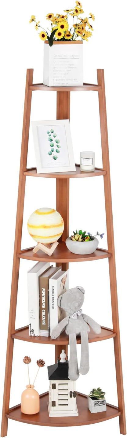 5-Tier Corner Shelf Stand, Tall Wood Shelf, Bookshelf by DRDINGRUI