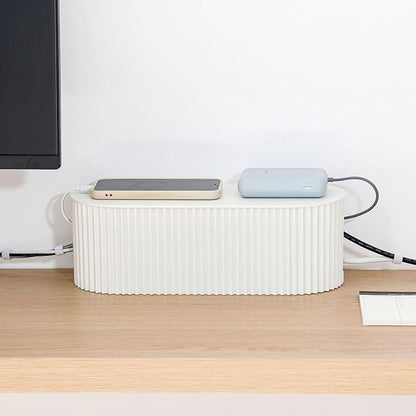 White Cable Box Organizer, Plastic Cord Hider Box by NINEWEEN