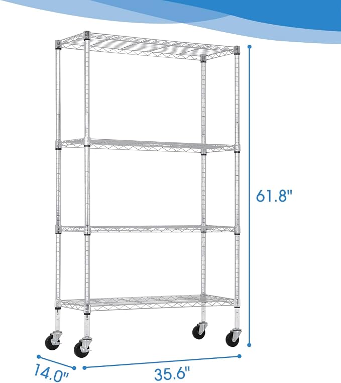PayLessHere | 4-Tier Wire Shelf | 36"x14"x62" | Chrome | Adjustable Racks | - Image 3