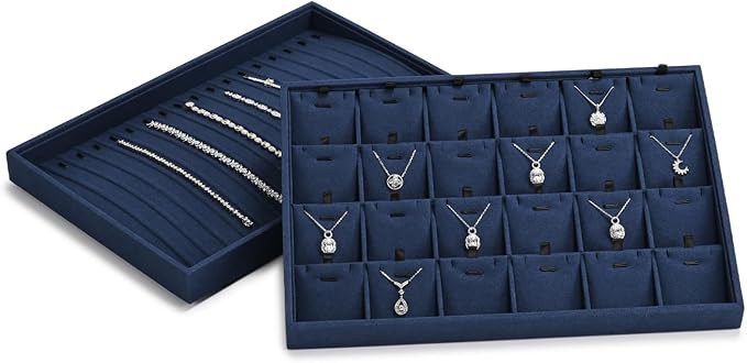 24 Grids Microfibrt Necklace Tray Jewelry Display Tray Necklace Holder Display - Image 9