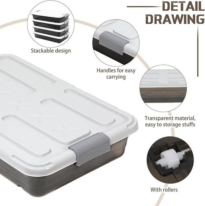 Beeveer 4 Pcs Plastic Under Bed Storage Containers - Image 3