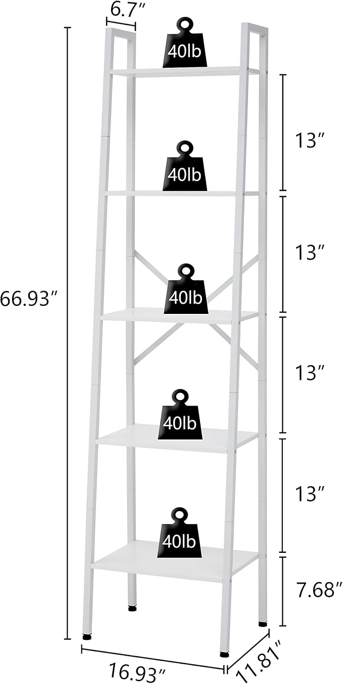 Hoctieon 5-Tier Industrial Ladder Bookshelf, Narrow Ladder Shelf, Tall Standing - Image 2