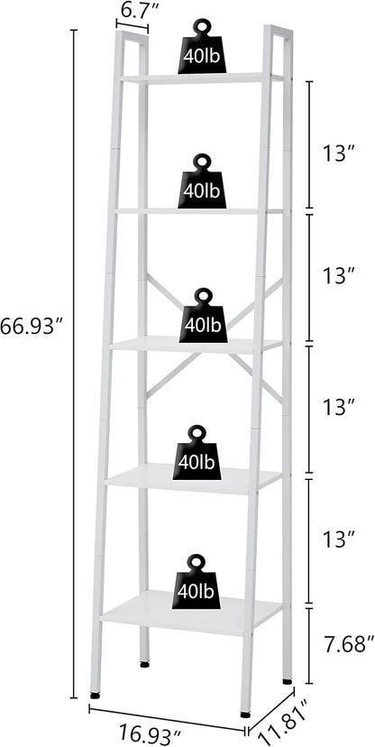 Hoctieon 5-Tier Industrial Ladder Bookshelf, Narrow Ladder Shelf, Tall Standing - Image 2