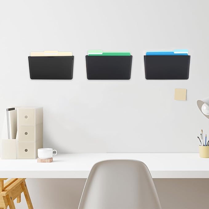 3 Pack Black Plastic Single Pocket Hanging File Organizer, Wall Mount Paper - Image 4