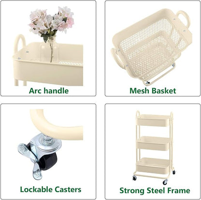 Melody House 3-Tier Metal Mesh Utility Rolling Cart Storage Organization Cart - Image 5